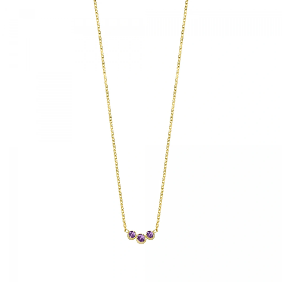3 Taşlı Mor Rengarenk Altın Kolye