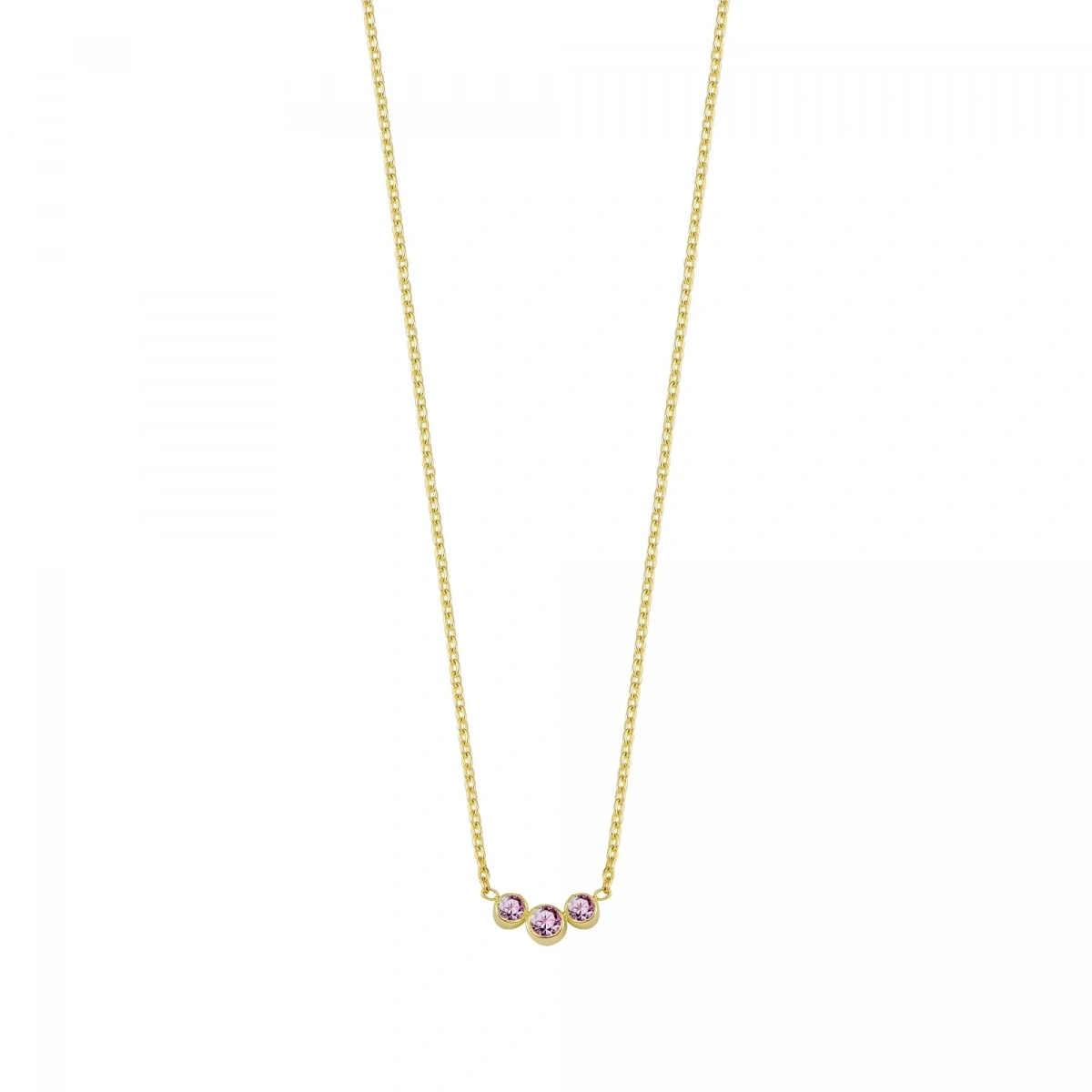 3 Taşlı Pembe Rengarenk Altın Kolye