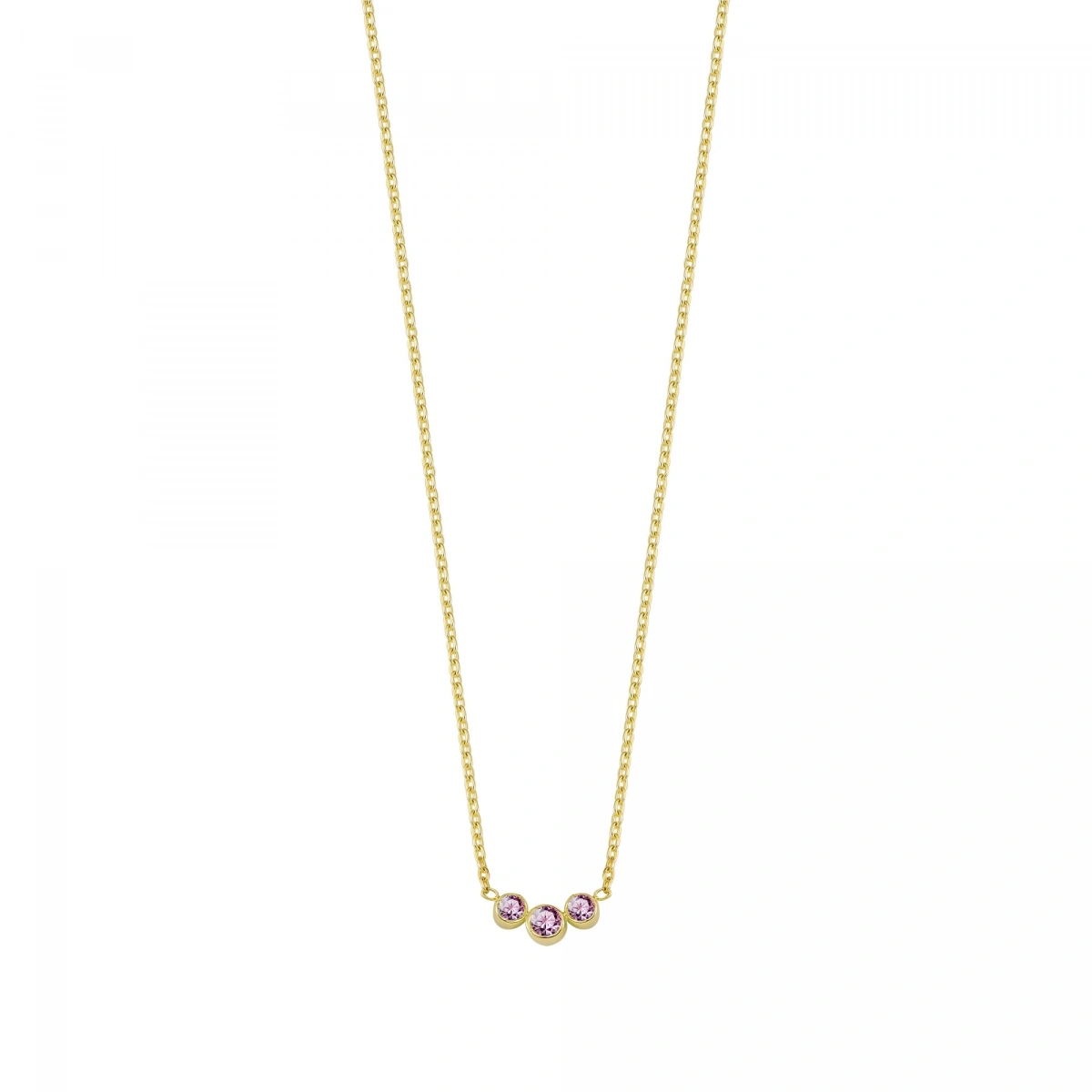 3 Taşlı Pembe Rengarenk Altın Kolye