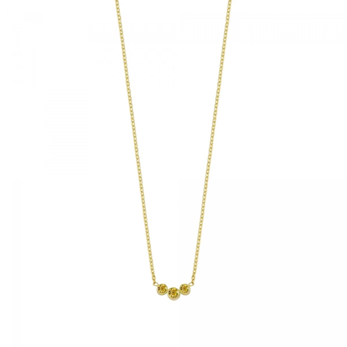 3 Taşlı Sarı Rengarenk Altın Kolye