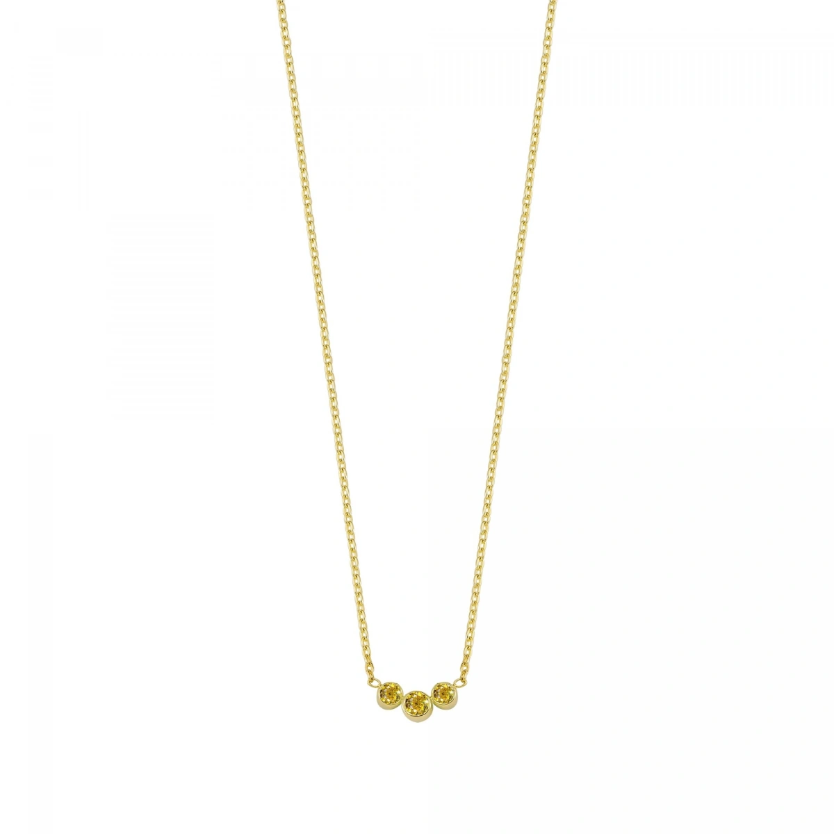 3 Taşlı Sarı Rengarenk Altın Kolye