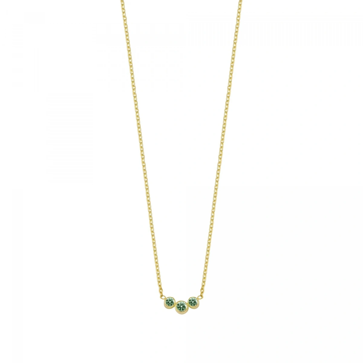 3 Taşlı Yeşil Rengarenk Altın Kolye