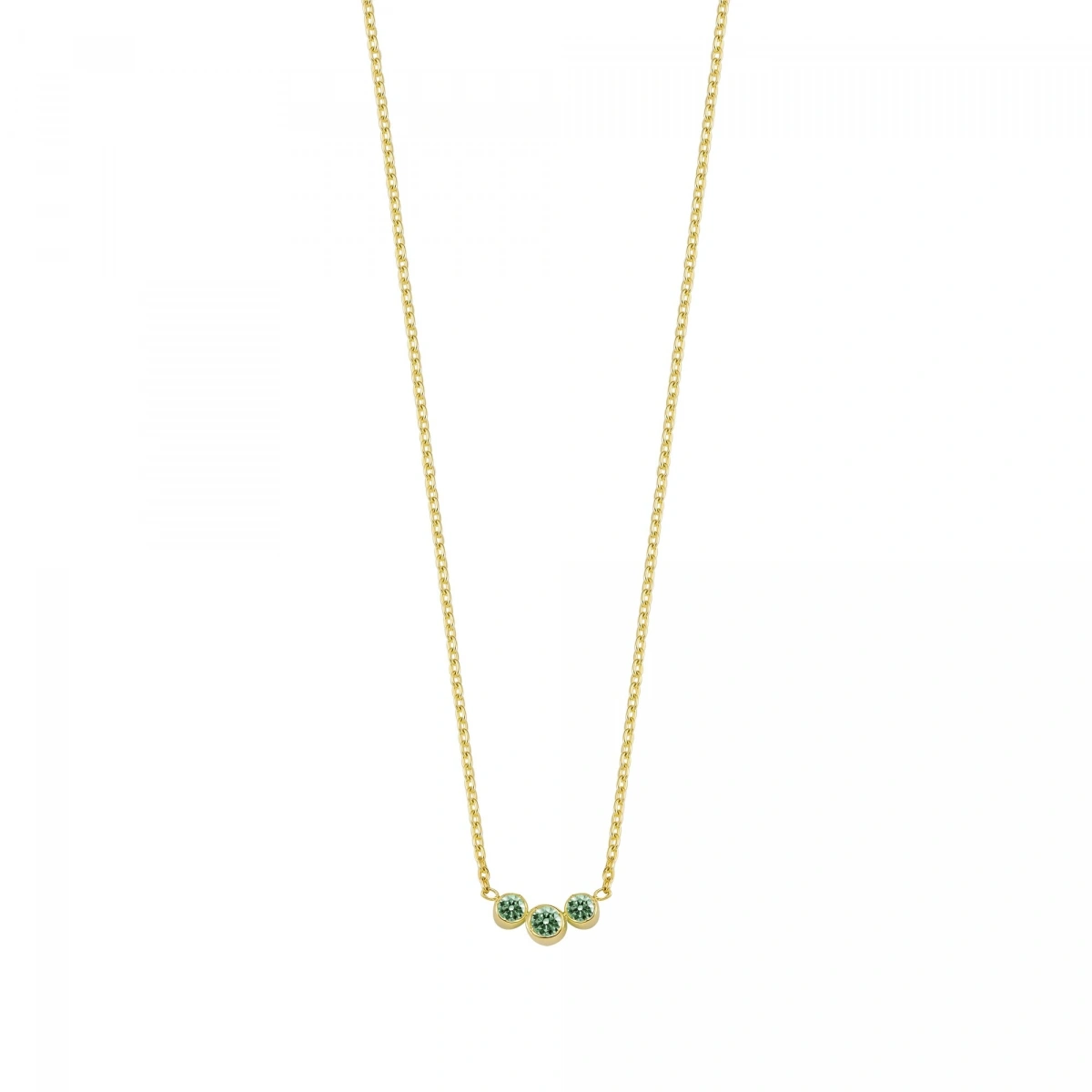 3 Taşlı Yeşil Rengarenk Altın Kolye