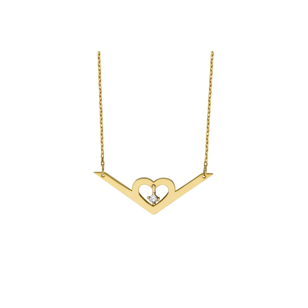 Taşlı Kalp Modern Gümüş Kolye