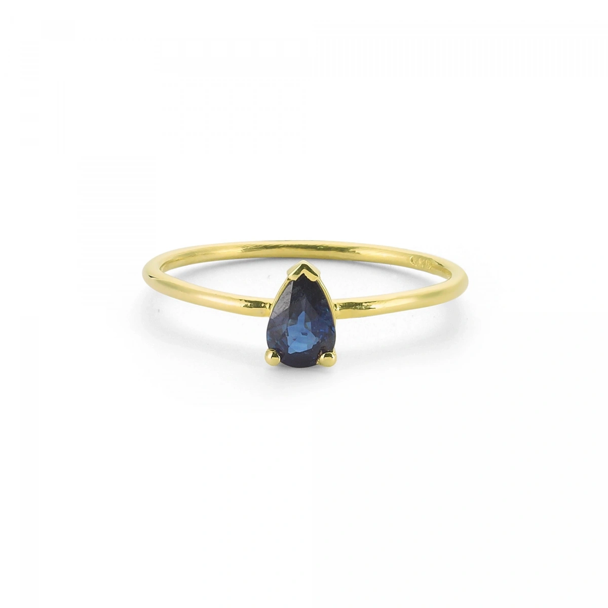 Renkli Koyu Mavi Damla Taşlı Altın Yüzük