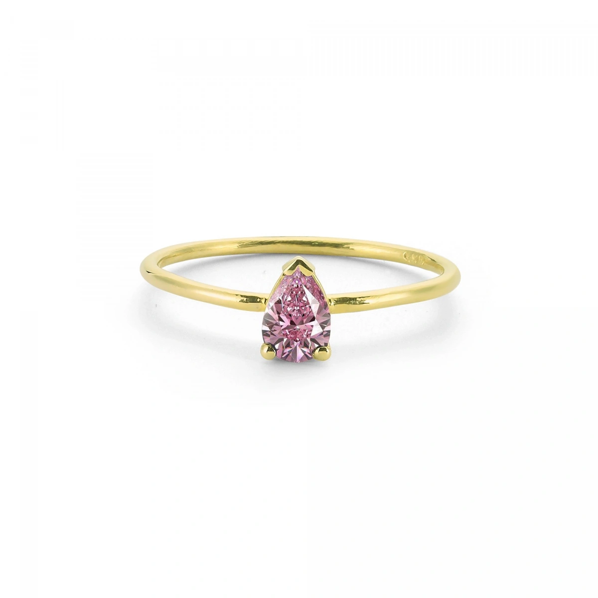 Renkli Pembe Damla Taşlı Altın Yüzük