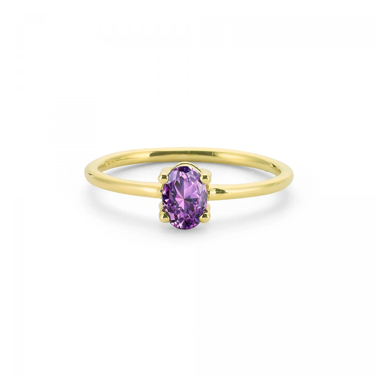 Renkli Mor Oval Taşlı Altın Yüzük