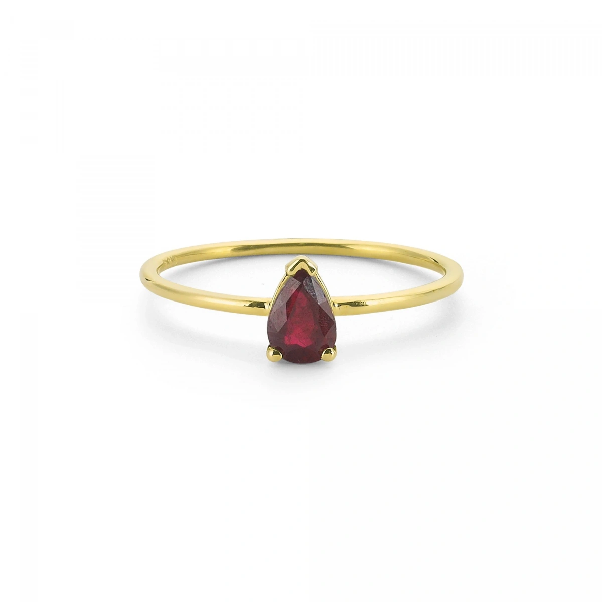Renkli Koyu Kırmızı Damla Taşlı Altın Yüzük