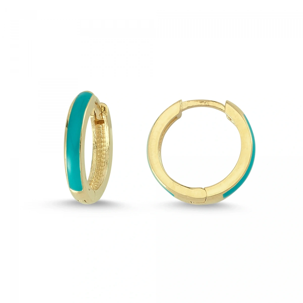 Turkuaz Mineli Halka Altın Küpe