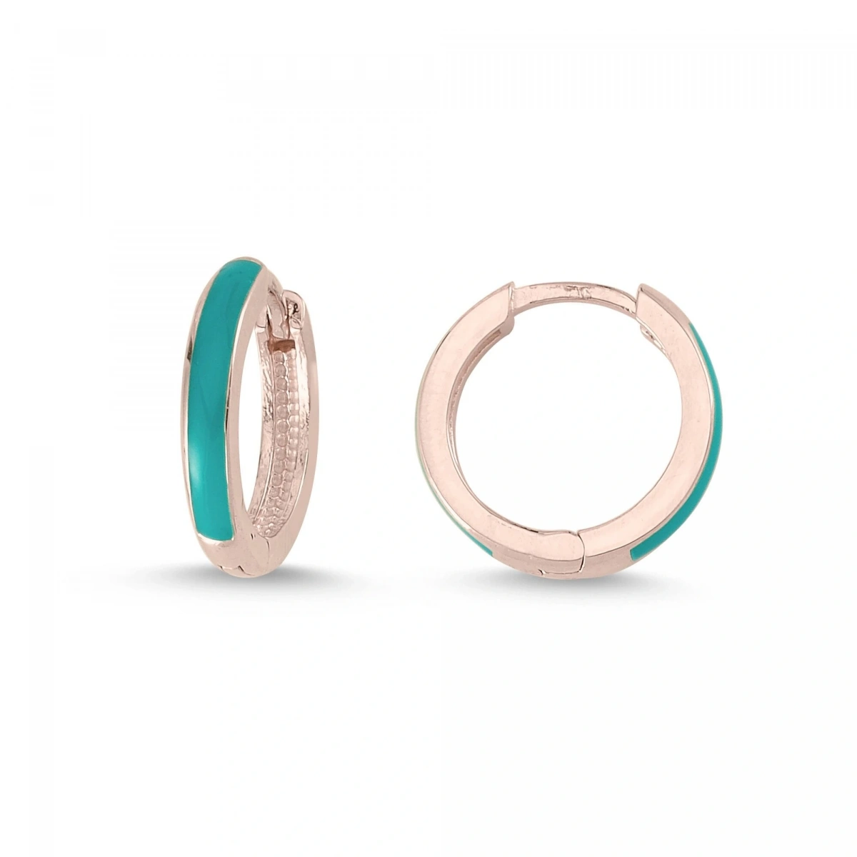 Turkuaz Mineli Halka Altın Küpe