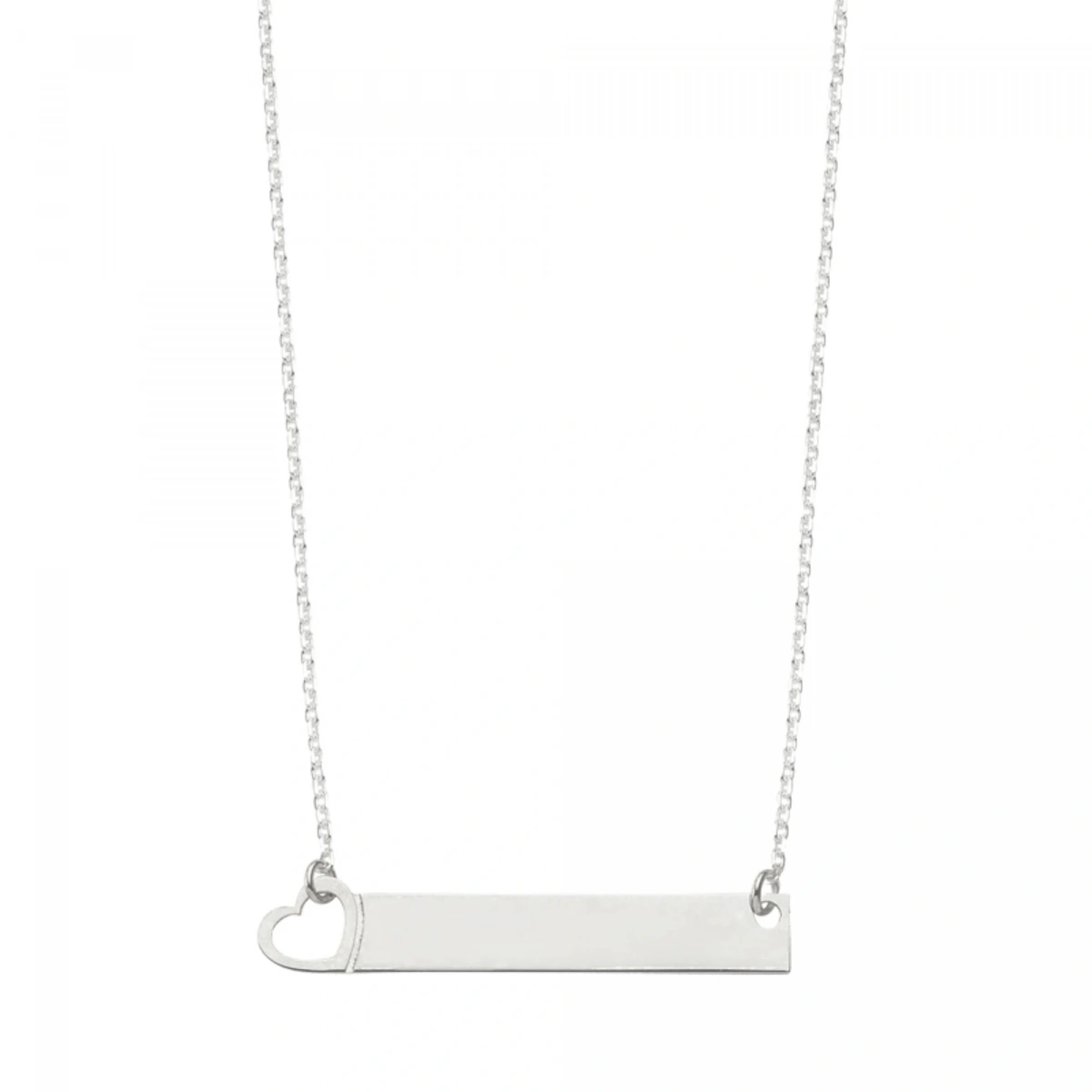 Lazer Kesim Geniş Barlı Kalpli Plaka Kolye