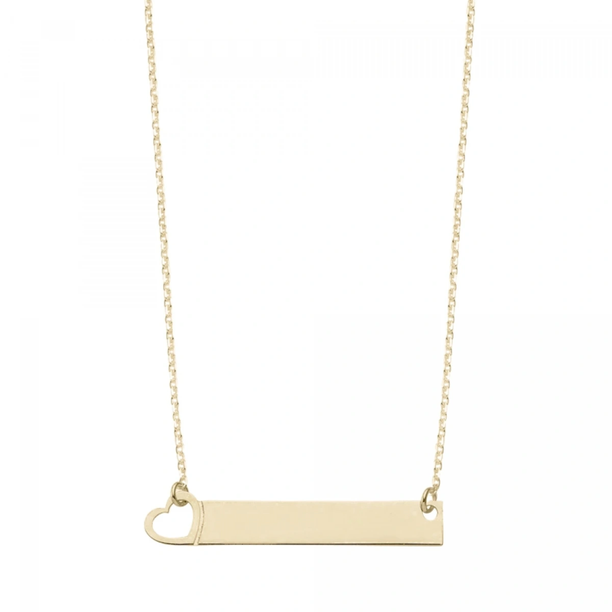 Lazer Kesim Geniş Barlı Kalpli Plaka Kolye