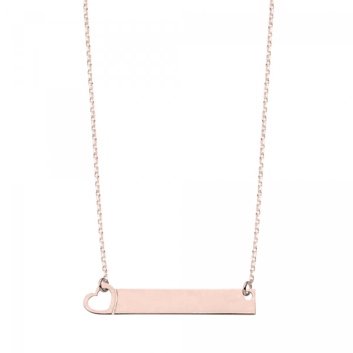 Lazer Kesim Geniş Barlı Kalpli Plaka Kolye