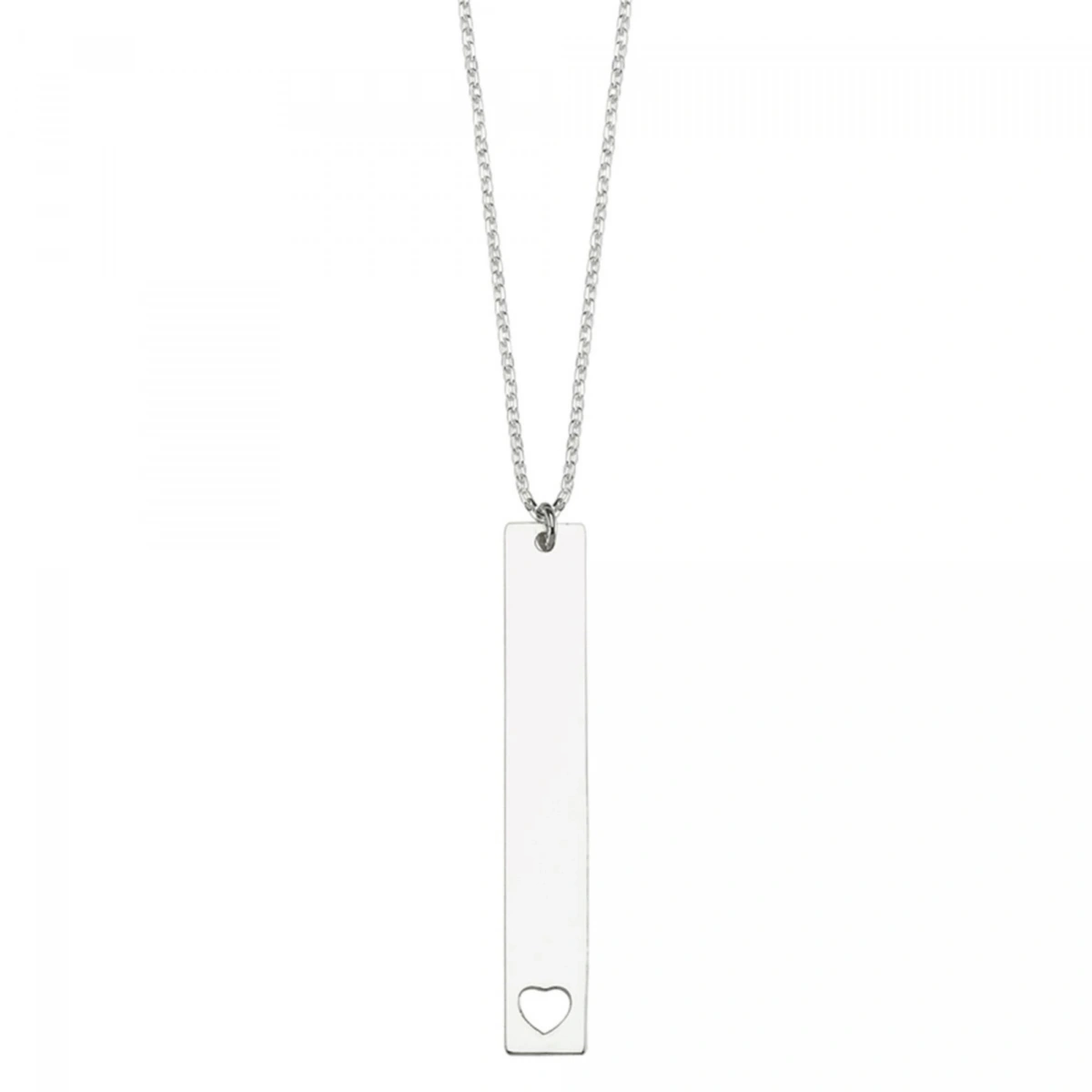 Lazer Kesim Dik Barlı Kalp Ajurlu Plaka İsim Kolye