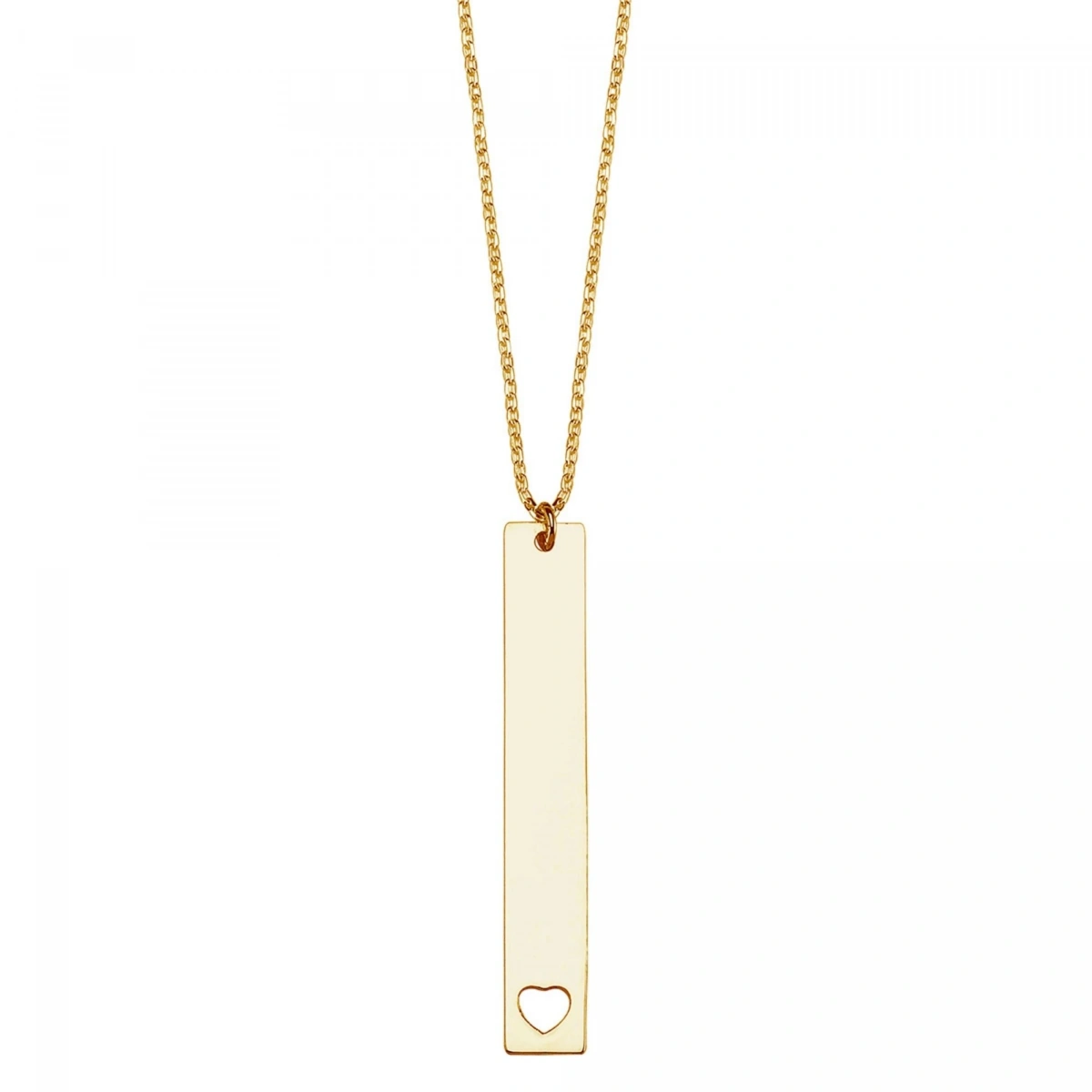 Lazer Kesim Dik Barlı Kalp Ajurlu Plaka İsim Kolye