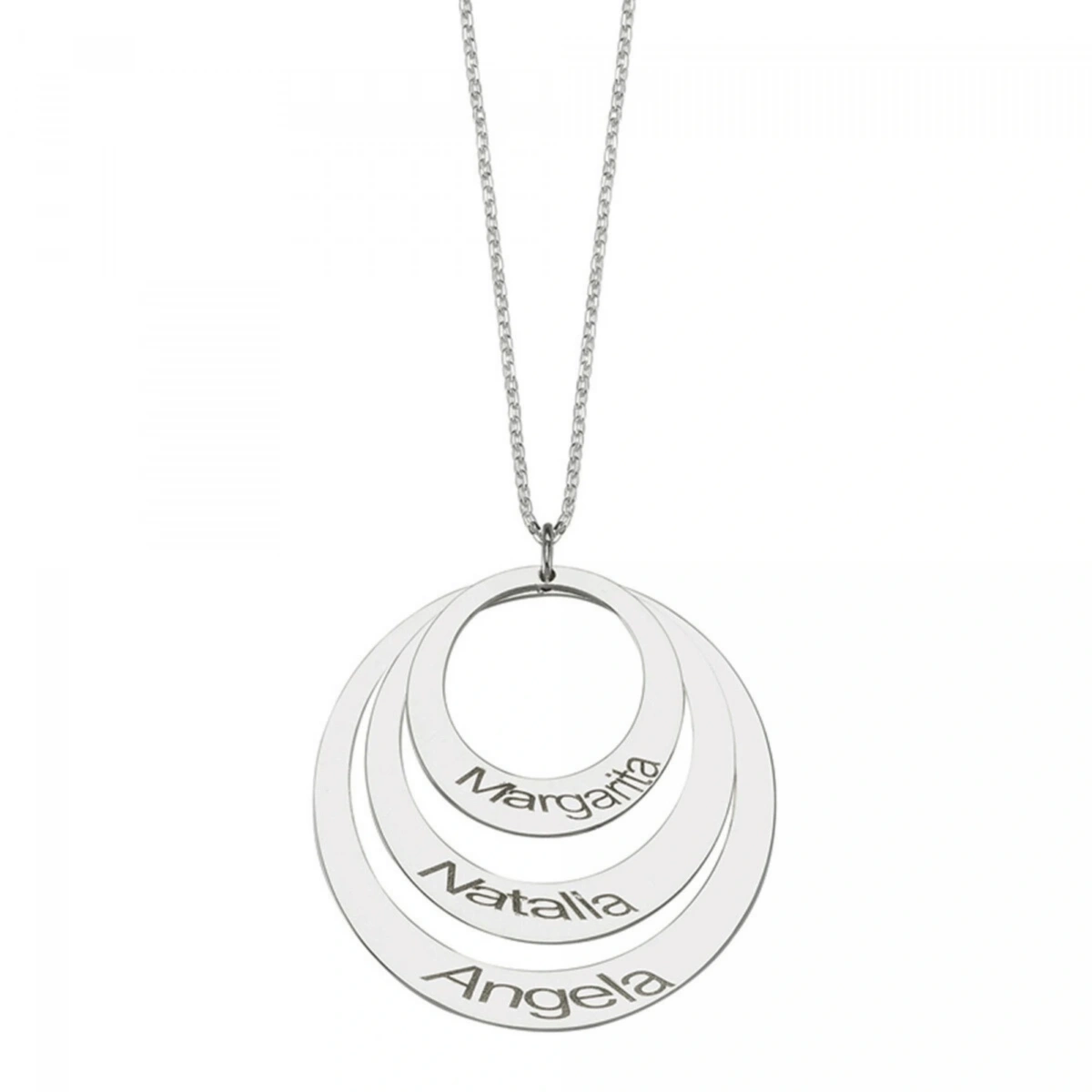 Lazer Kesim Plaka İsimli İç İçe Geçmiş Halka Kolye