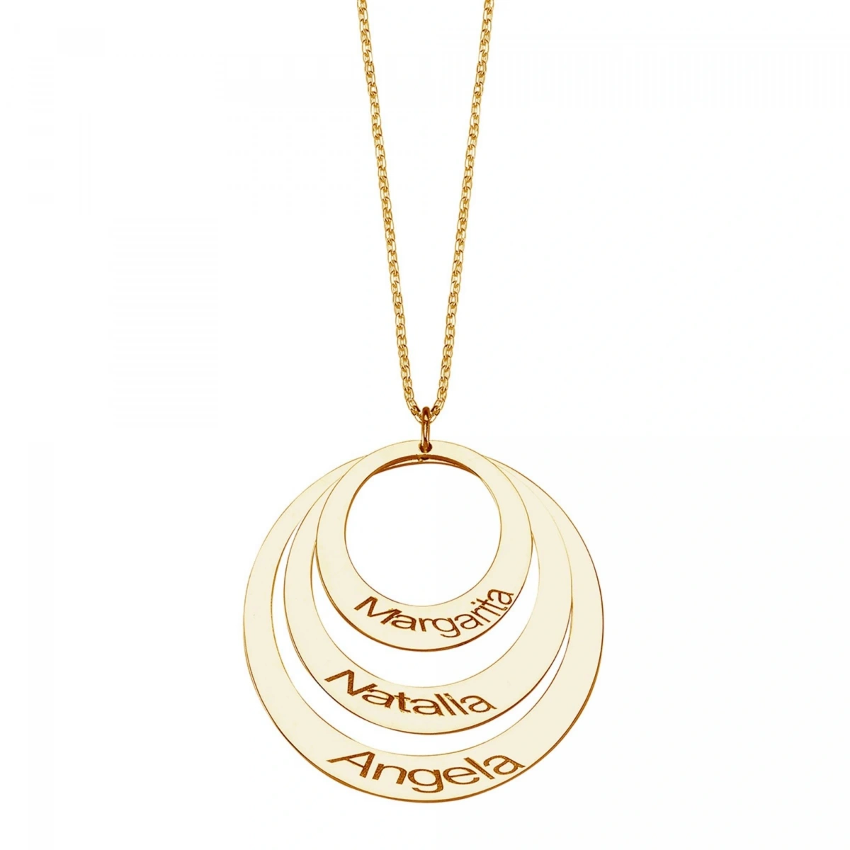 Lazer Kesim Plaka İsimli İç İçe Geçmiş Halka Kolye