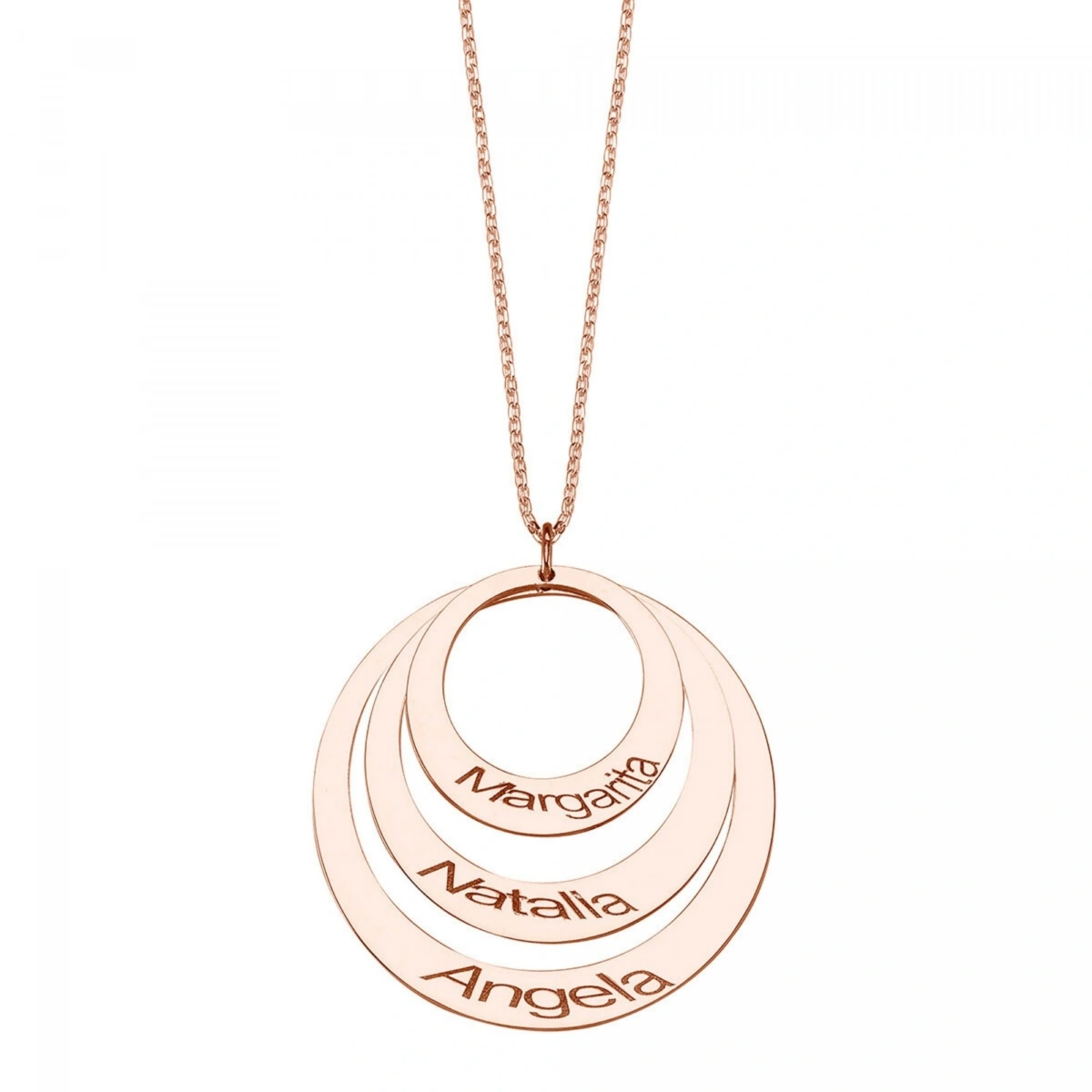 Lazer Kesim Plaka İsimli İç İçe Geçmiş Halka Kolye