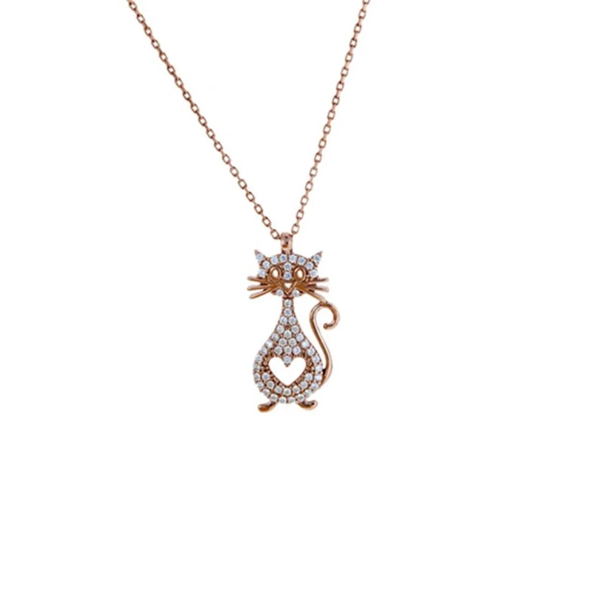 Kalp Detaylı Kedi Kolye