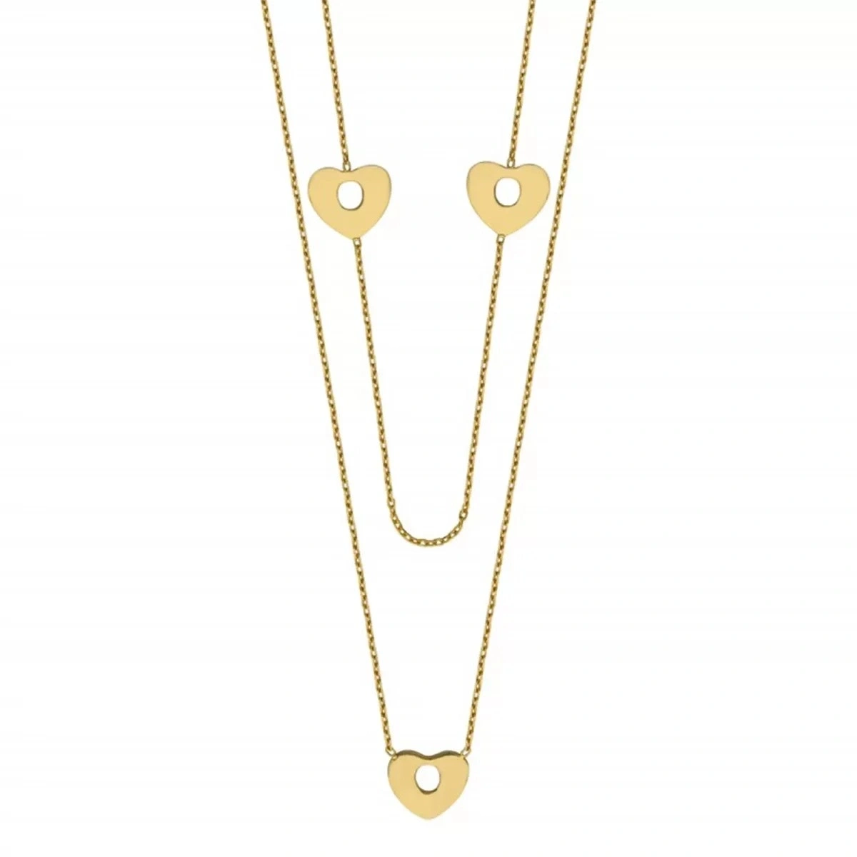 Çift Sıra Kalp Ara Parçalı Modern Gümüş Kolye