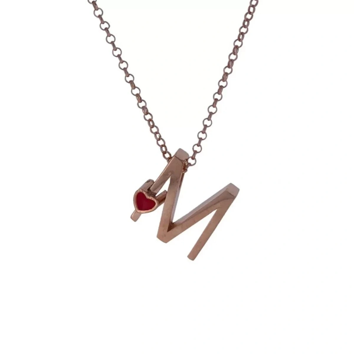 M Harfi Kalpli Gümüş Kolye