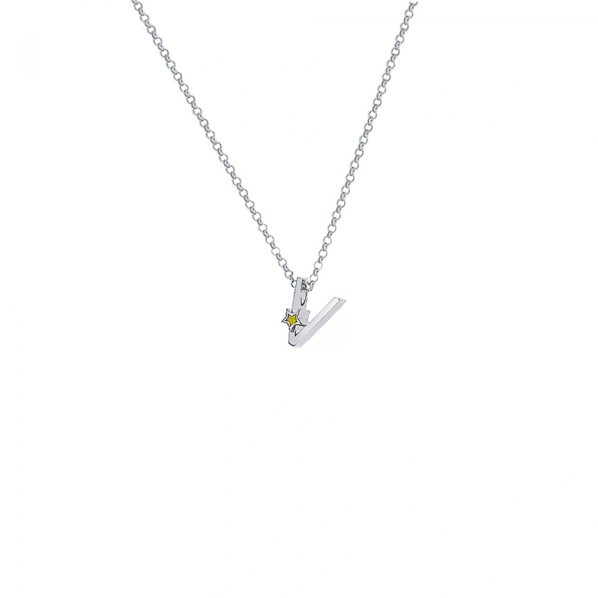 V Harfi Yıldızlı Gümüş Kolye