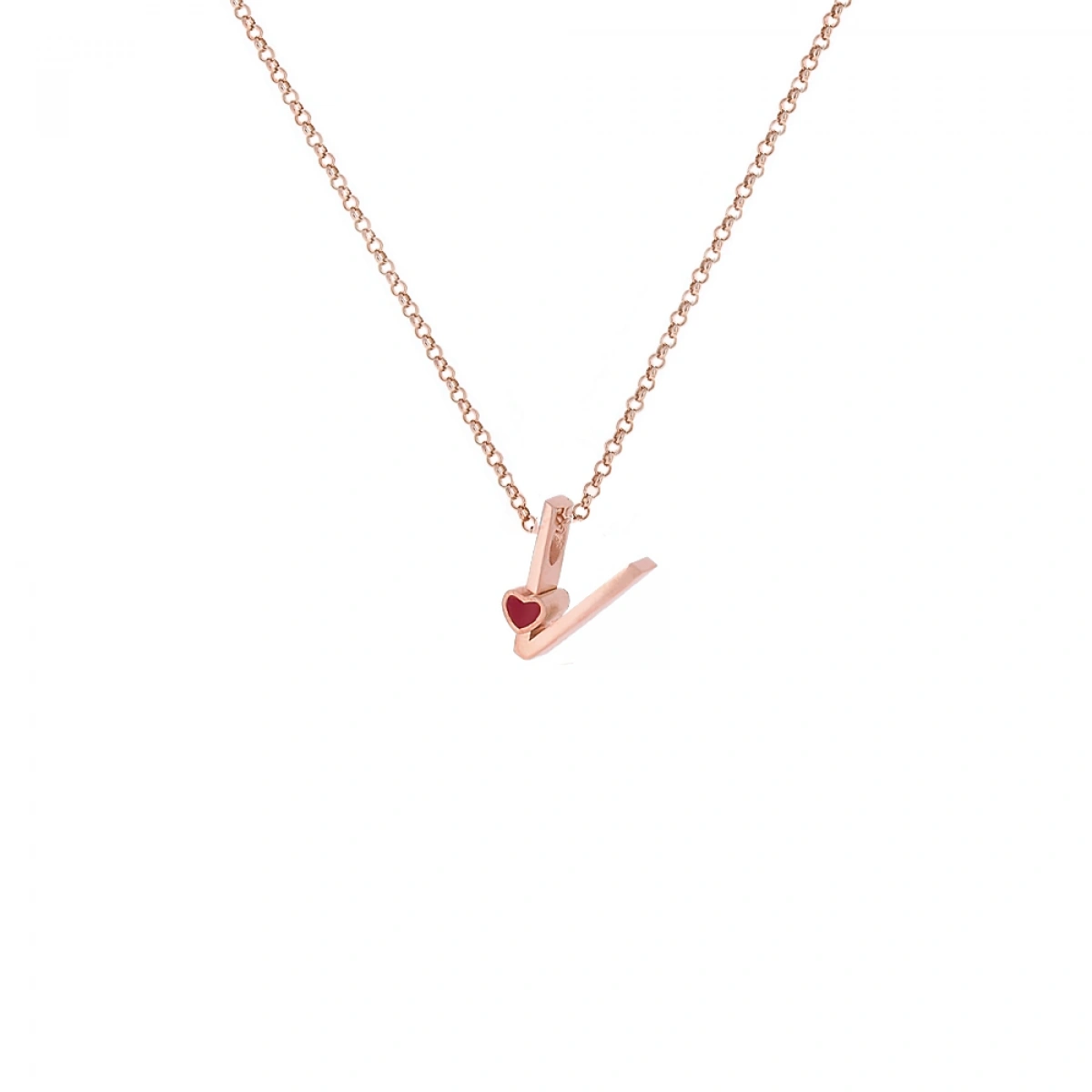 V Harfi Kalpli Gümüş Kolye