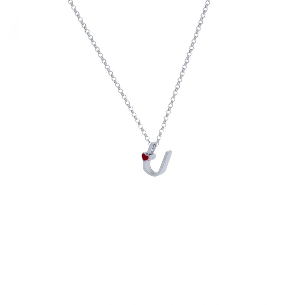 U Harfi Kalpli Gümüş Kolye