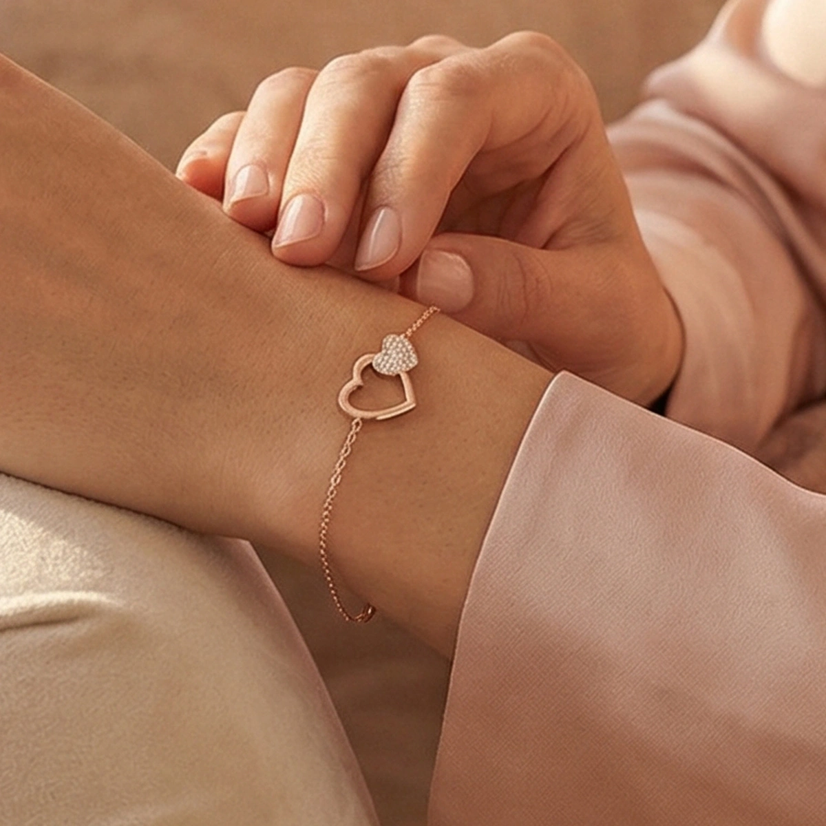 Sevginin Birleştirdiği Kalpler Altın Bileklik