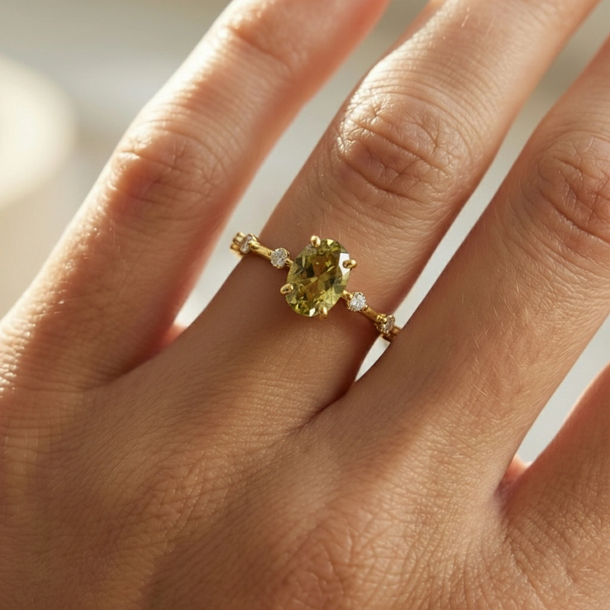 Sitrin Oval Taşlı Pırlanta Yüzük