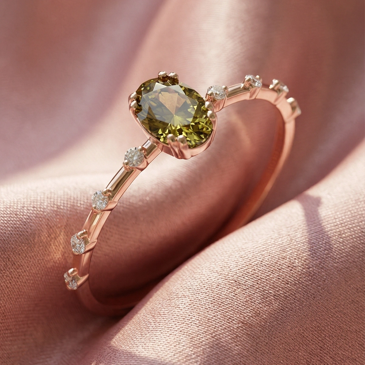 Sitrin Oval Taşlı Pırlanta Yüzük