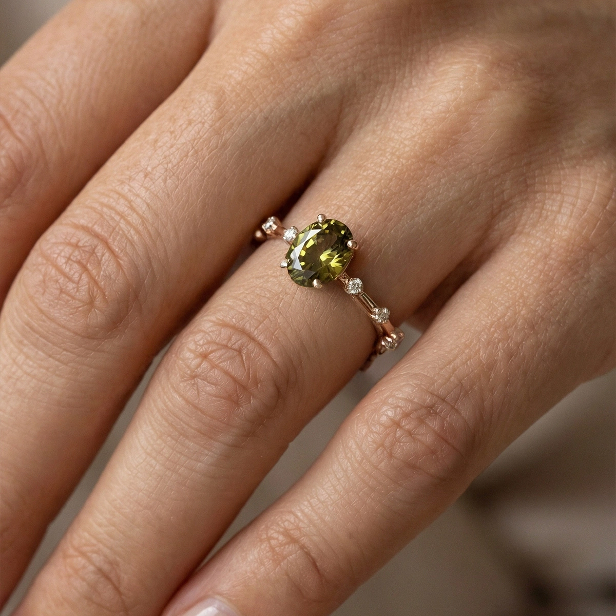 Sitrin Oval Taşlı Pırlanta Yüzük