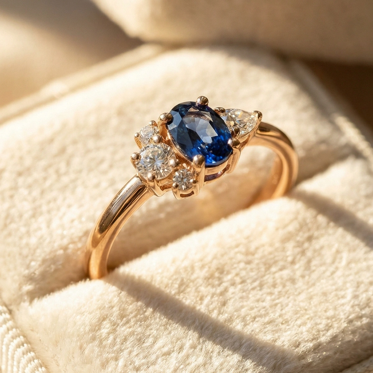 Gece Mavisi Oval Taşlı Pırlanta Yüzük