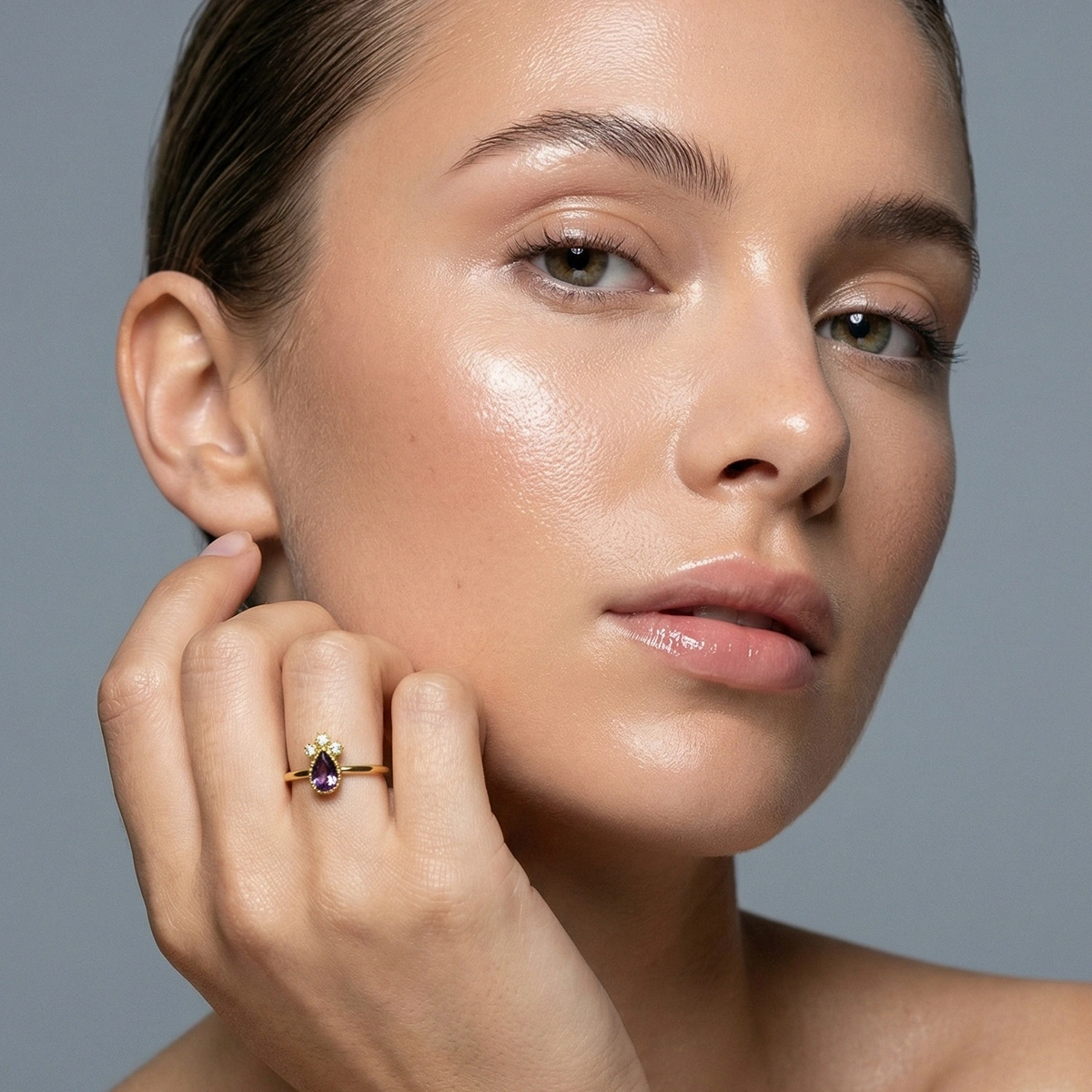 Mürdüm Moru Damla Taşlı Pırlanta Yüzük