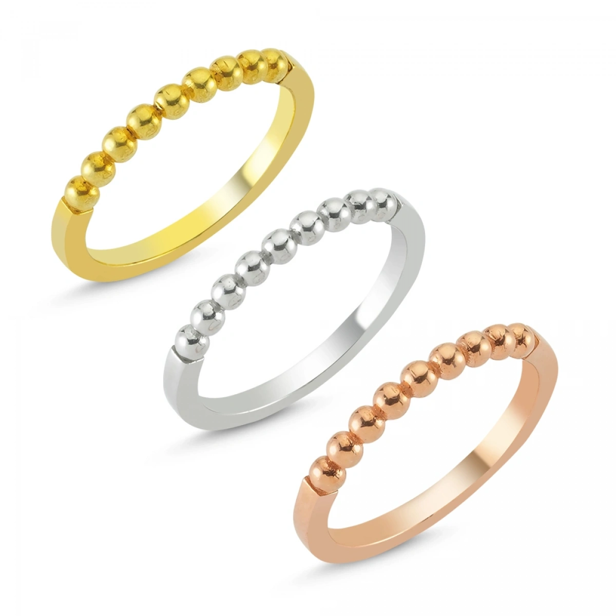 Üçlü Modern Yarım Tur Toplu Gümüş Yüzük