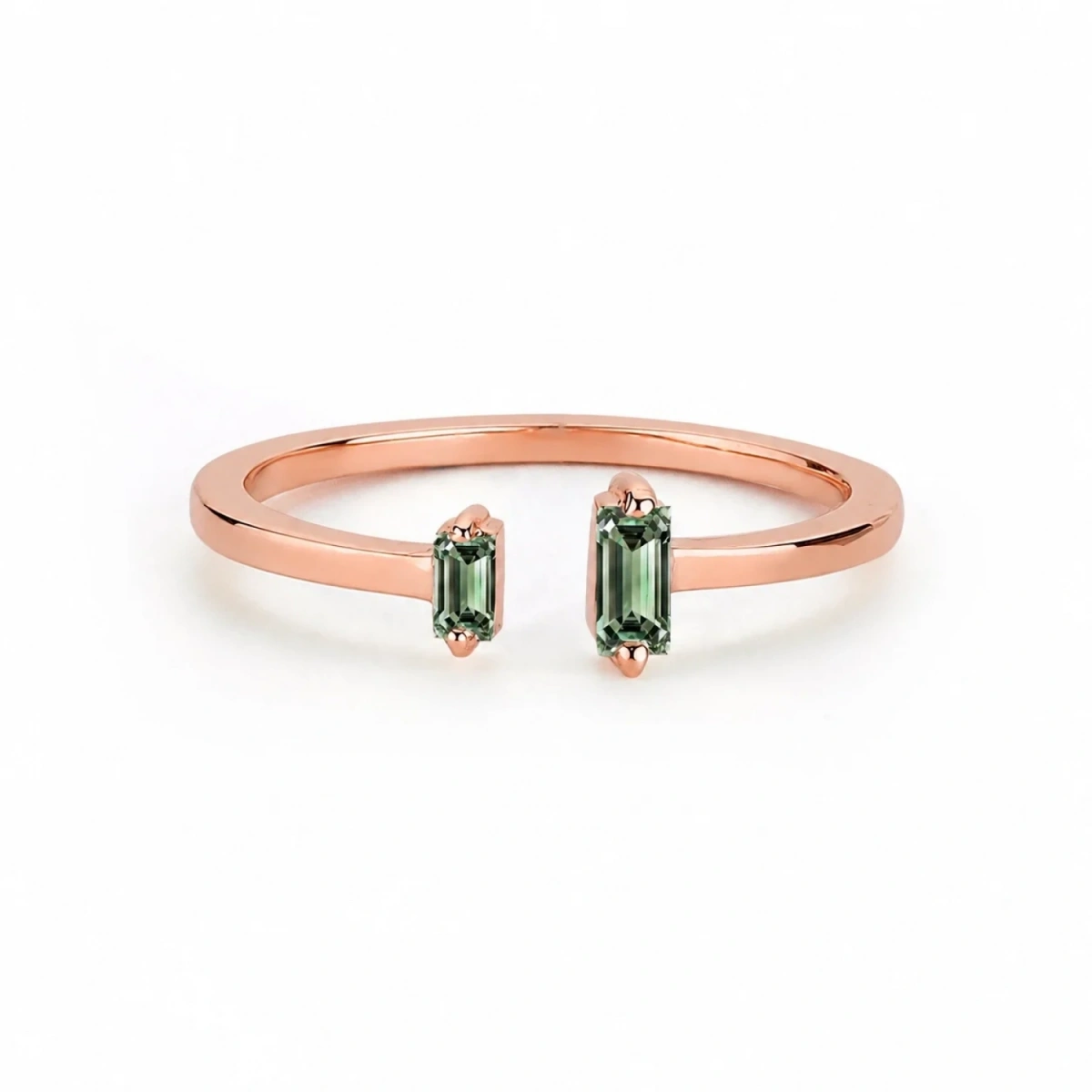 Colorful Green Baguette Stone Gold Ring
