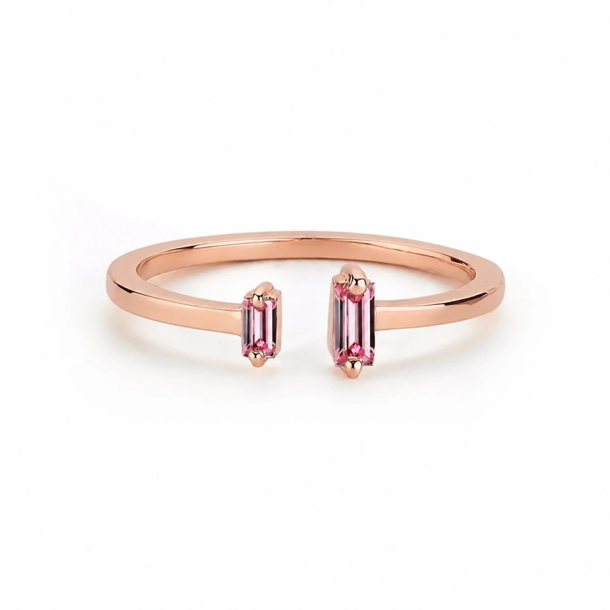 Colorful Pink Baguette Stone Gold Ring