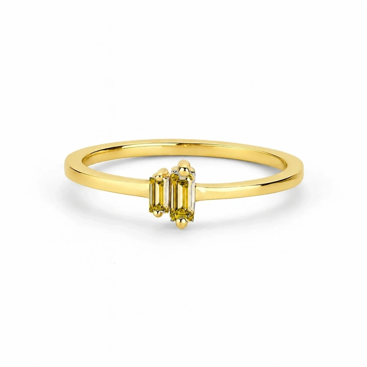 Renkli Gelber Baguette-Stein Goldring