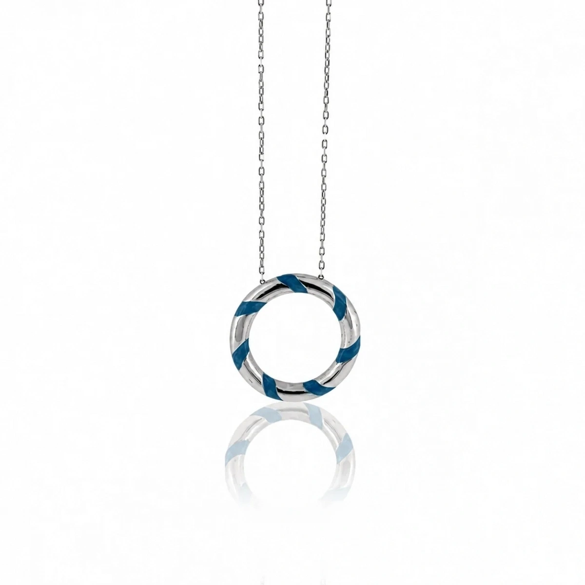 Blauer Emaille Creolen Kette