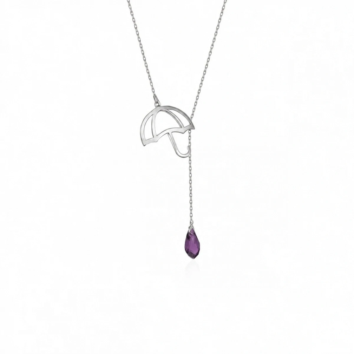 Umbrella Raindrop Silver Necklace