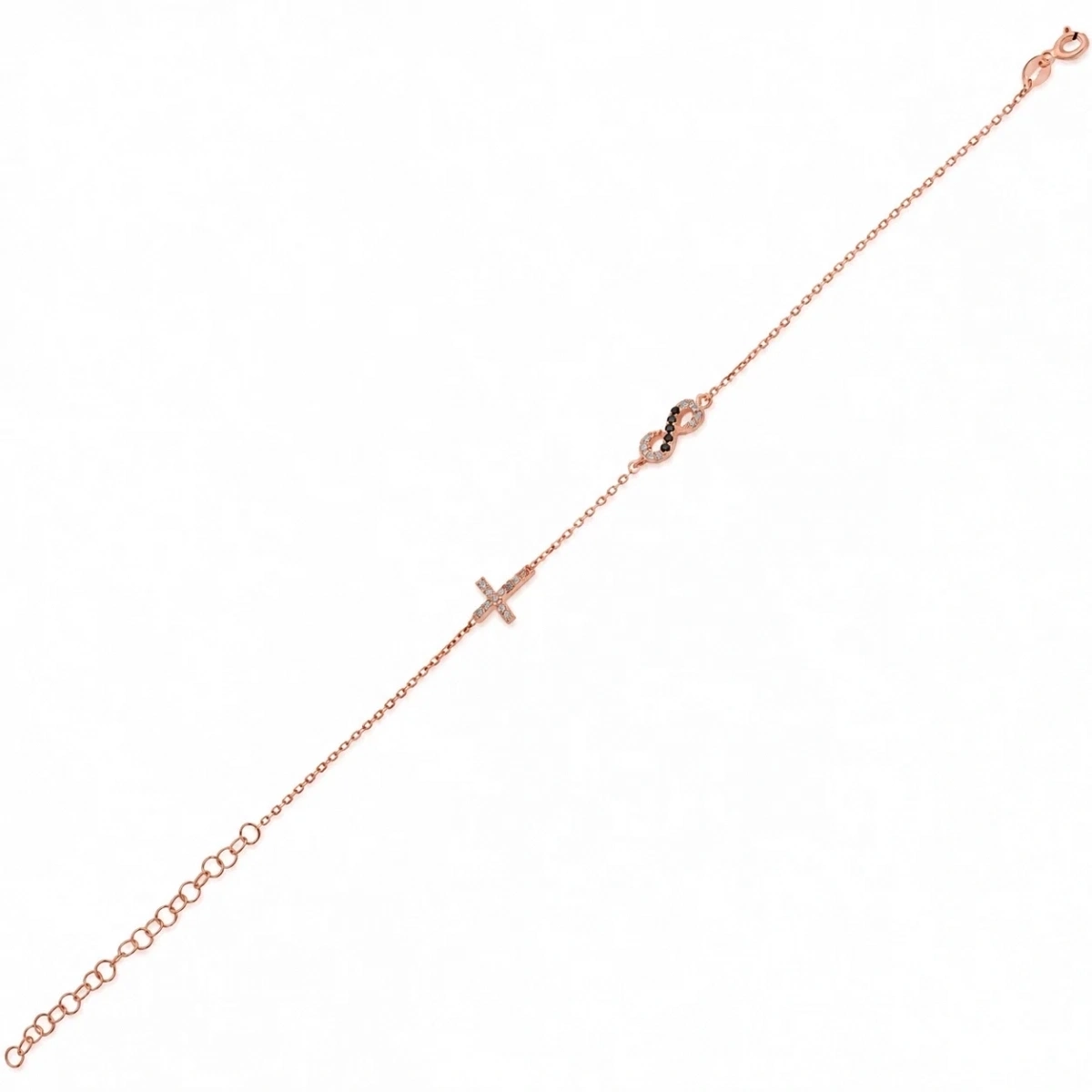 Steinbesetztes Unendlichkeit Minimal Kreuz Silberarmband