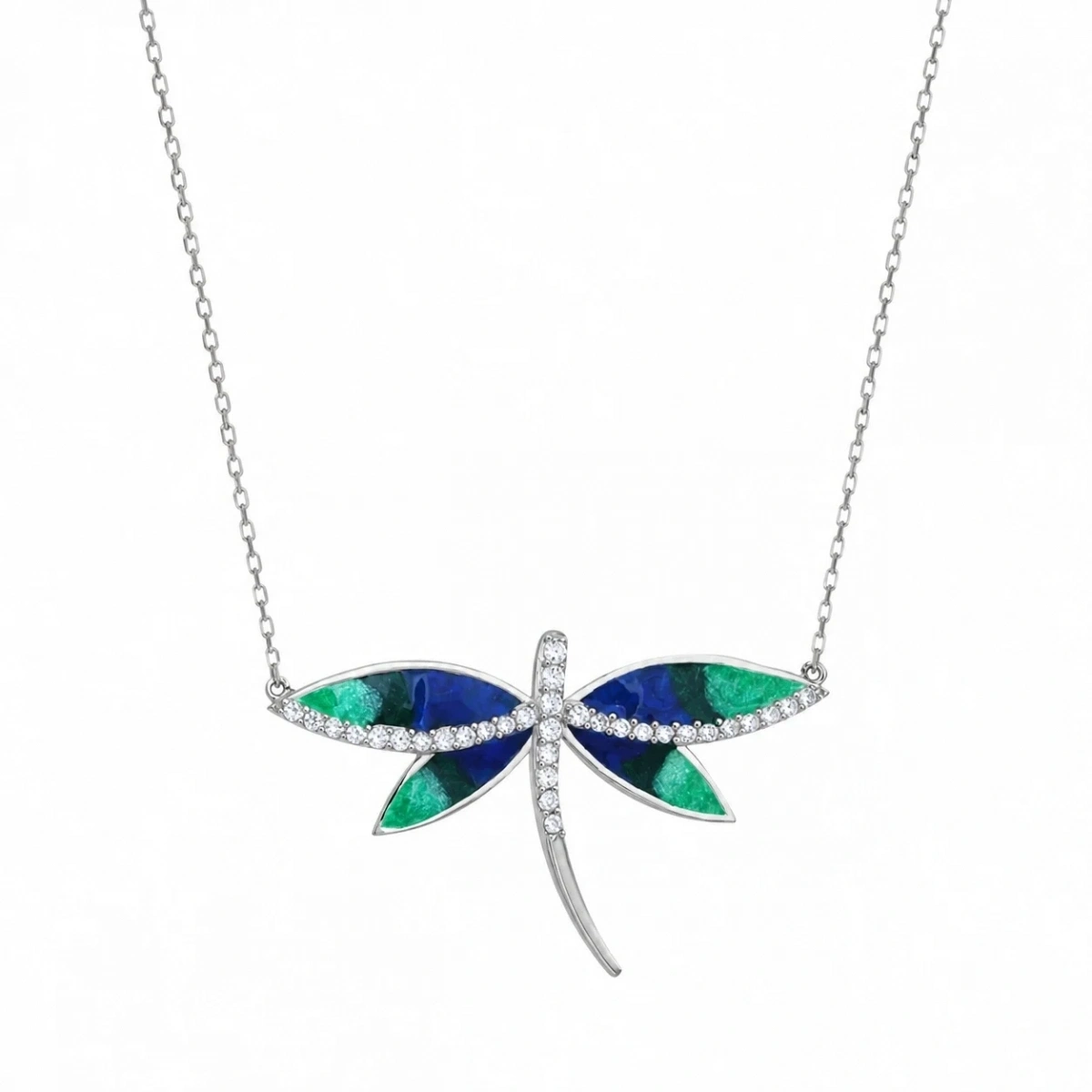Farbenfroher Emaille Libellen Silberkette
