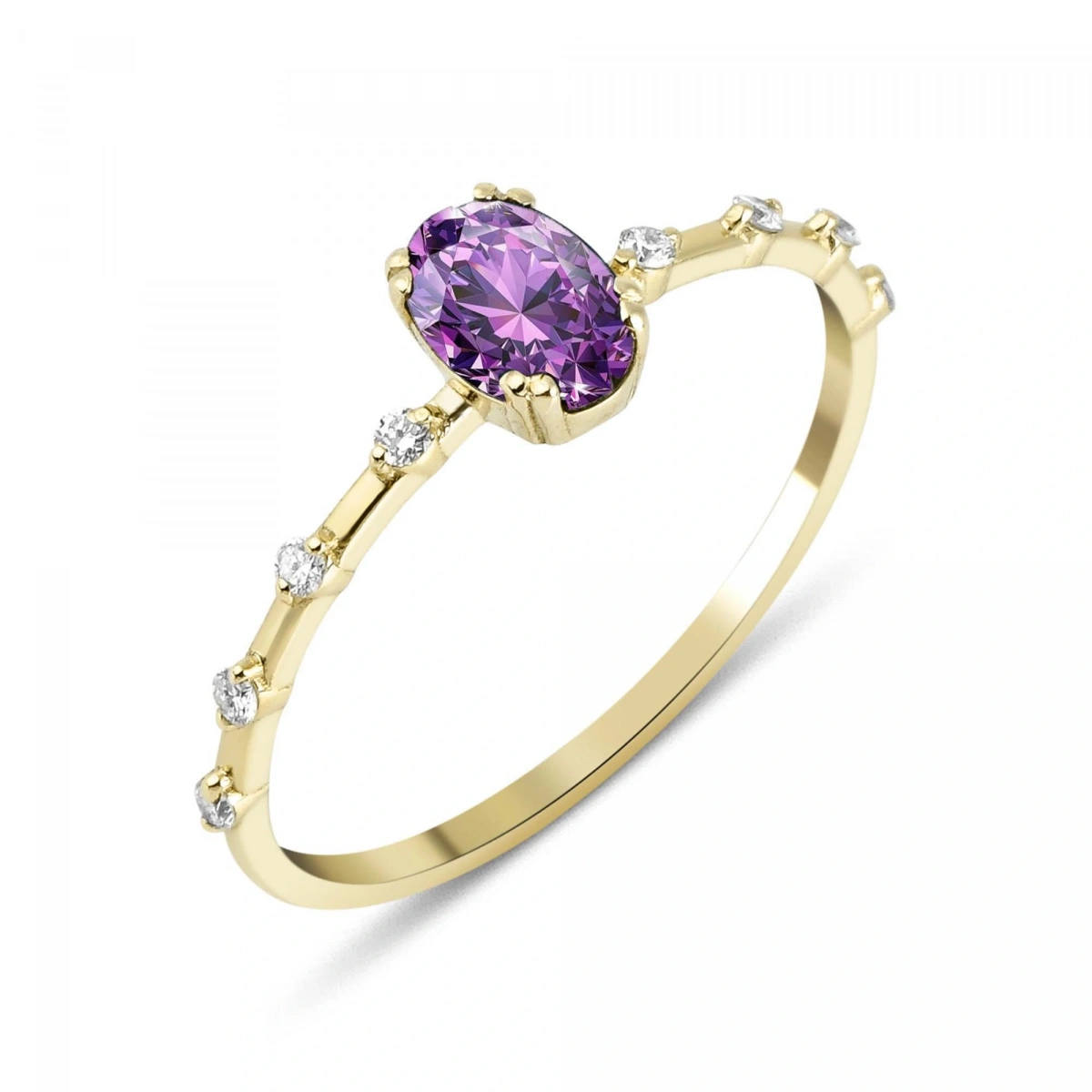 Ametist Moru Oval Taşlı Pırlanta Yüzük