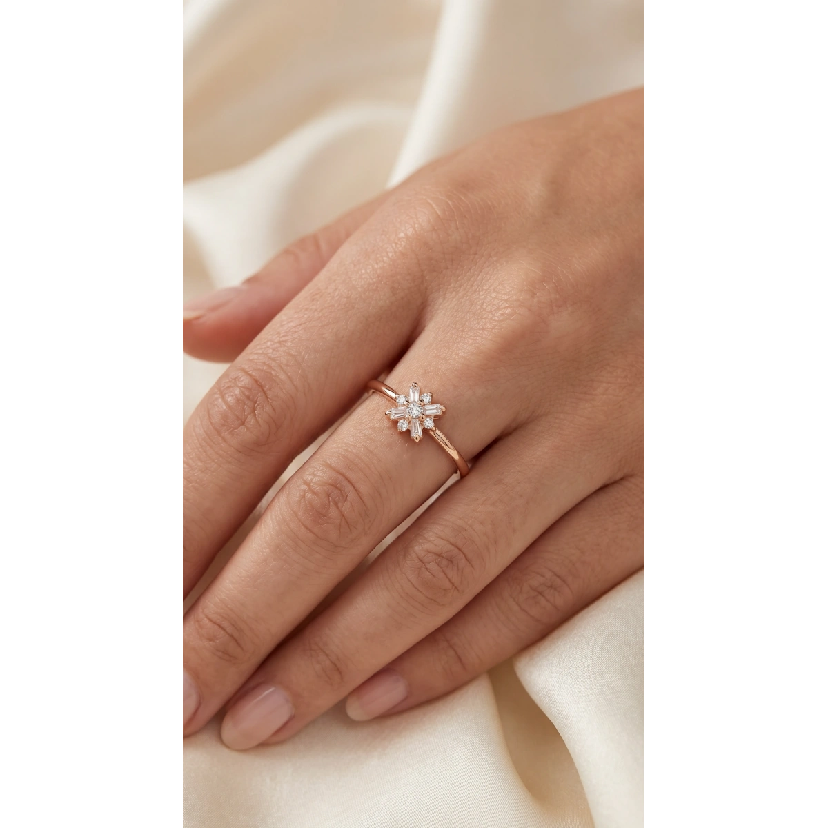 Baguette Stone Snowflake Gold Ring