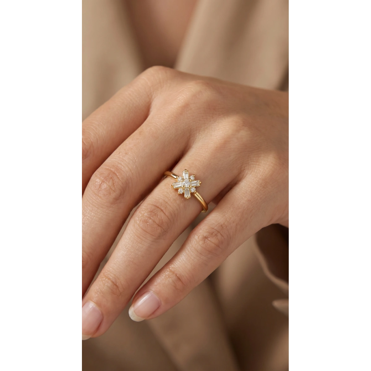 Baguette Stone Snowflake Gold Ring