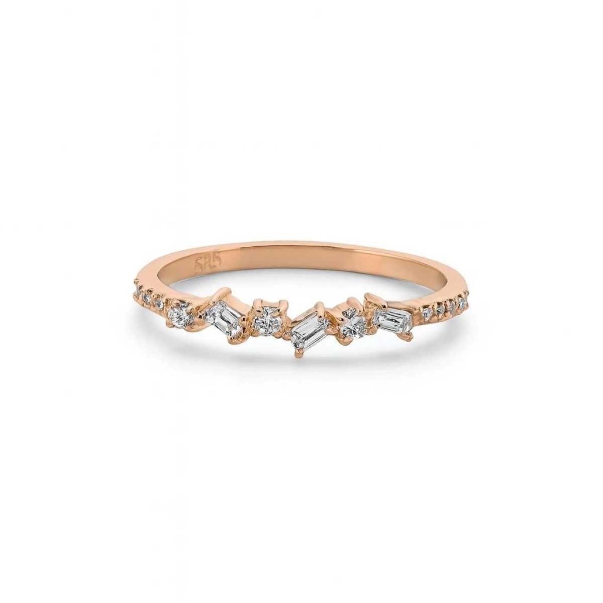 Baget Taşlı Yarım Tur Altın Yüzük