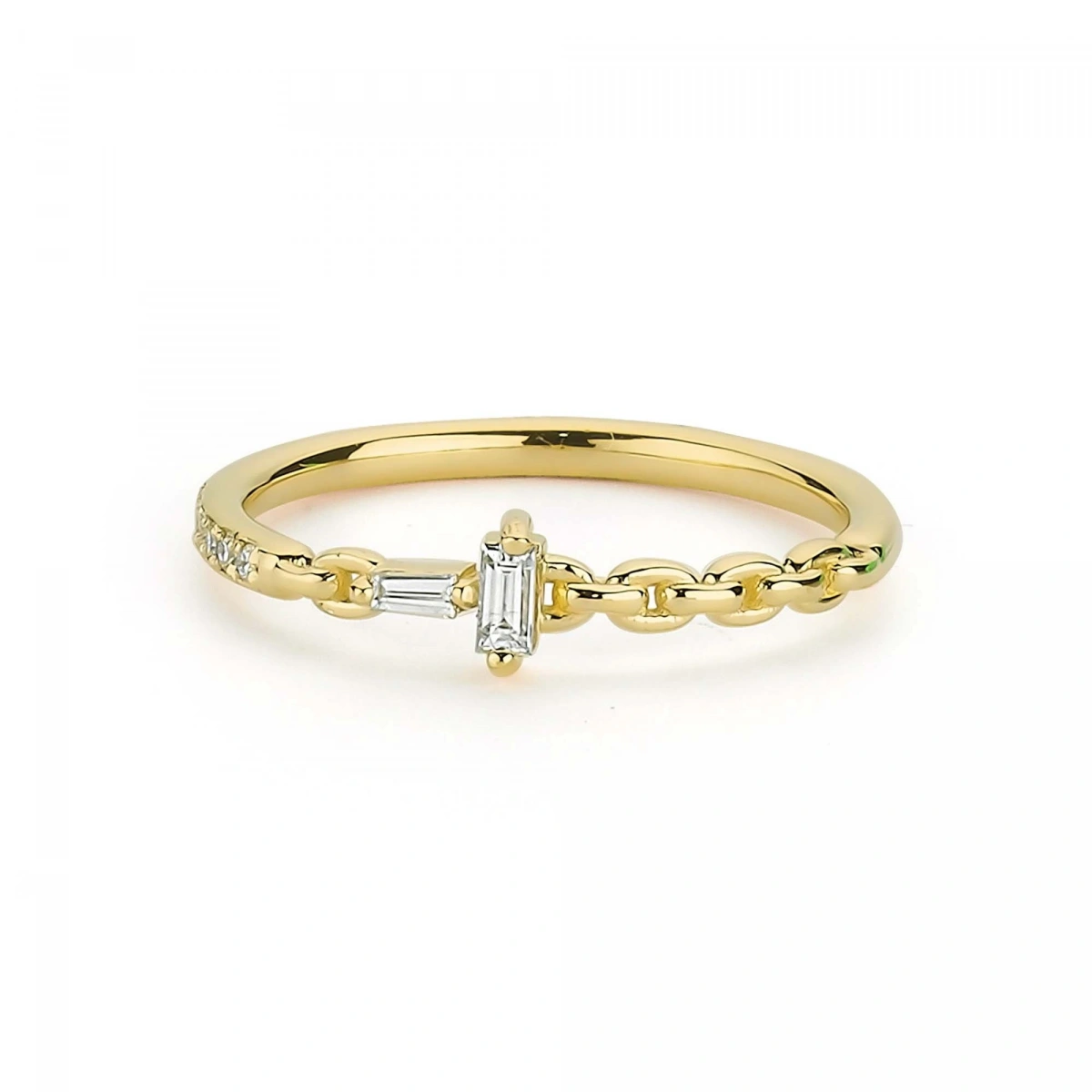 Baget Taşlı Zincir Görünümlü Altın Yüzük