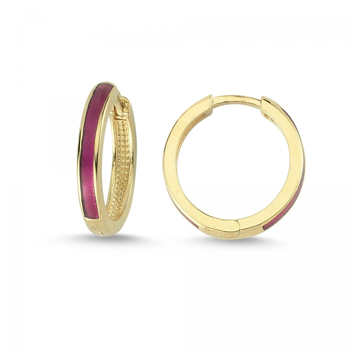 Bordo Mineli Halka Altın Küpe