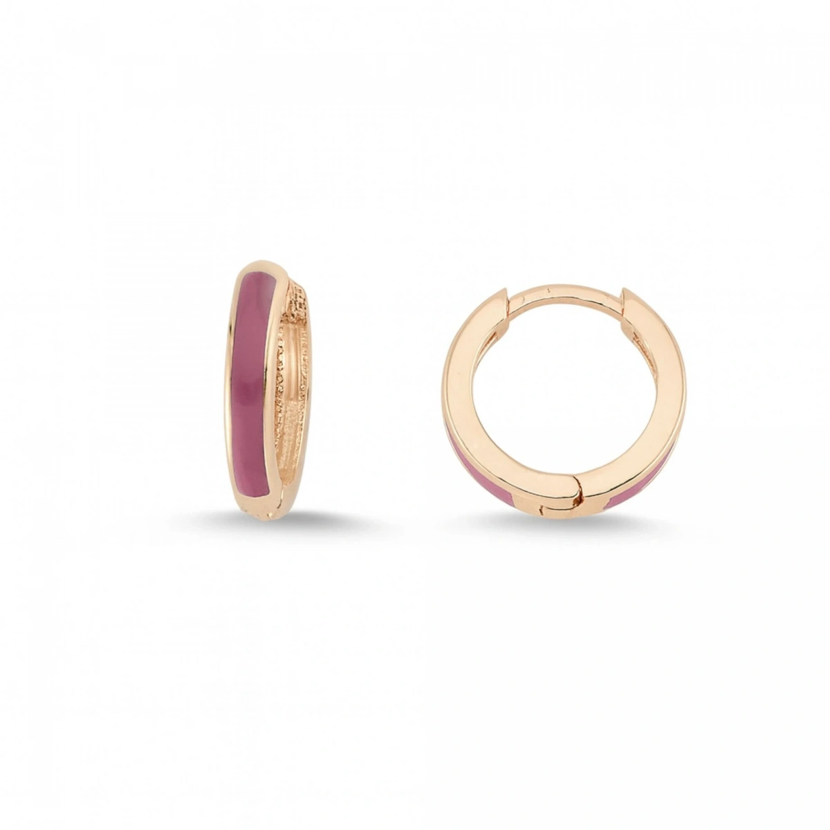 Bordo Mineli Halka Altın Küpe