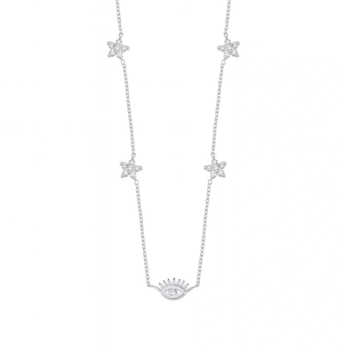 Çiçek Motifi Zincirli Göz Altın Kolye